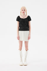チェリーレーススクエアネックブラウス / CHERRY LACE SQUARE NECK BLOUSE [CHARCOAL]