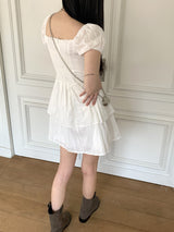キュートストラップパフ半袖ミニワンピース / Cute Strap Puff Short Sleeve Mini Dress