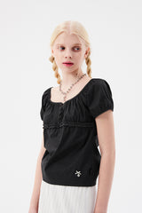 チェリーレーススクエアネックブラウス / CHERRY LACE SQUARE NECK BLOUSE [CHARCOAL]