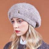 Stud Logo Wool Knit Beret Mocha