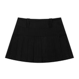 DVRK PRIVÉ LOW-RISE STRIPED PLEATED MINI SKIRT - BLACK
