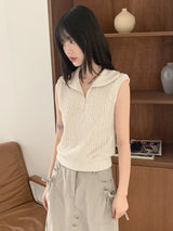 Miout Linen Twisted Collar Half Zip-up Sleeveless Vest