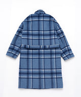 OVERSIZE WOOL CHECK ROBE COAT (Blue) / オーバーサイズウールチェックローブコート