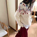 Away wool vintage Nordic jacquard knit cardigan