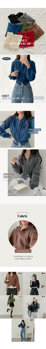 Pado Two-Way Cropped Knitwear Hooded Zip-Up