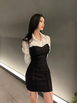 コルセットビスチェドレス/044. Corset bustier dress (black, gray)