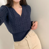 [5color] from twist V-neck cropped knit