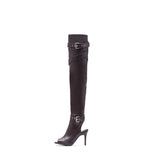 Buckle Strap Open Toe Boots Heel(Brown)
