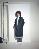 STRIPE COMBINATION WOOL ROBE COAT (Black) / ストライプコンビネーションウールローブコート