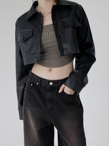 ローズレザークロップジャケット / Rose Leather Crop Jacket (2color)