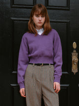 V NECK CROP KNIT PURPLE