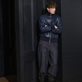 [UNISEX] ROY FAUX LEATHER JUMPER, NAVY (6626804367478)