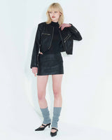 フォーレザーローライズミニスカート / Faux-Leather Low Rise Mini Skirt _ Black