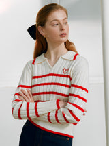 V NECK COLLAR STRIPE KINT RED