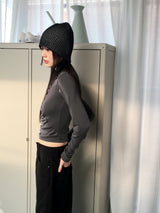 Shaz shirring shoulder slit hooded t-shirt
