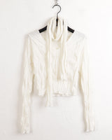 Tory V-neck Shirring Pleated Cropped Long-Sleeved T-shirt