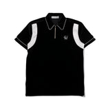 レザートリムベロアジップアップポロシャツ/[UNISEX] Leather-Trimmed Velour Zip Polo (Black)