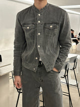 セミオーバーチャイナセットアップデニムジャケット / LMN Semi-Over China Setup Denim Jacket (Gray)