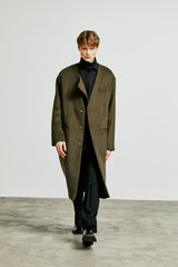 collarless front cover coat khaki (6615481614454)