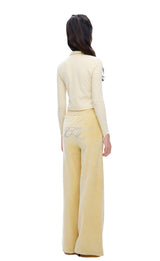 [IPT006-13] VELOURS GLITTER LOGO WIDE PANTS YELLOW