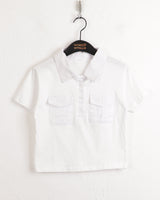 Moodle Pocket Color Matching Collar Short Sleeve T-shirt