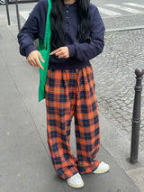 Praha deep color check pants