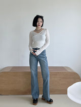 クラックジップアップストレートパンツ/no.3434 crack straight pants