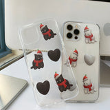 Black - Pattern Heart Santa Cat Phone Case