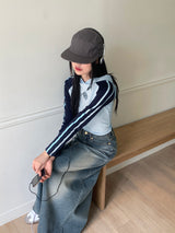 シマナグランストラップカラーコンビネーションクロップドフードTシャツ