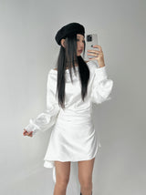 Silky shirring uncut shirt dress