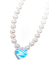 マーブルグラスハートパールネックレス / MARBLE GLASS HEART PEARL NECKLACE #102