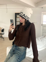 Tuma damage snap button collar knit cardigan