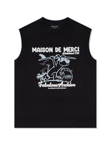 UNISEX Overfit Single Jersey Puppy Surfing balpo Print Sleeveless Black(FCD2TS608M)