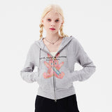 ウィッティバニースピリットグラフィッククロップフーディージップアップ / WITTY BUNNY SPLIT GRAPHIC CROP HOODIE ZIP UP [MELANGE GRAY]
