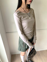 ヒートアンボタンオフショルダースナップトットボタンロングスリーブTシャツ