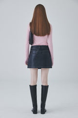 ビーガンレザースティッチミニスカート / Vegan Leather Stitch Mini Skirt [Black]
