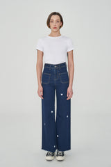 ワイドフィットハートシェイプ刺繍ジーンズ/CLASS:y  SEONYOU, LAPILLUS HAEUN, STAYC J, JOYURI WORN WIDE FIT HEART SHAPE EMBROIDERY JEAN [6887]