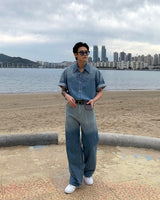 グラデーションデニムショートスリーブシャツ / GM Western Gradation Denim Short-Sleeved Shirt (M ~ L)