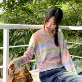 Kerner V-neck rainbow gradation punching long-sleeve knitwear