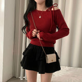 [Goddess complete/Point!] Very one shoulder ribbon ribbed knit. - 3 colors