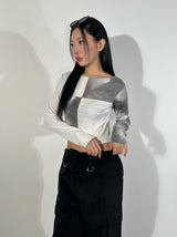 Printed patch long sleeve knit