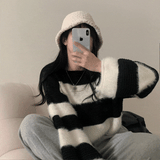 [Cheap x fabric, different color!] Spoons striped angora cropped knitwear - 2 colors