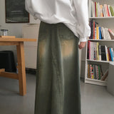 Yat Cat Sand Washed Maxi Denim Long Skirt