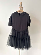 半袖襟レースパフドレス