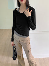 Riple Halter Layered V-Neck Cropped Long-Sleeved T-Shirt