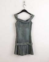 Raphim Off Shoulder Low Belt Pleated Mini One Piece