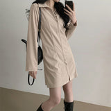 Jamu Zipper Collar Loose Fit Corduroy Midi Dress (2 colors