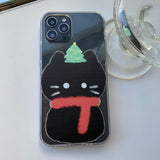 ブラック　スケッチサムキャットクリスマスキャットスマホケース