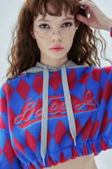 ビッグアーガイルクロップフード / big logo argyle crop hood_pink&blue