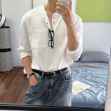 コットンヘンリーネックポケットロングスリーブTシャツ